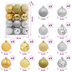 Σετ Χριστουγεννιάτικων Μπαλών 36 τμχ. Ασημί και χρυσό 6 εκ.