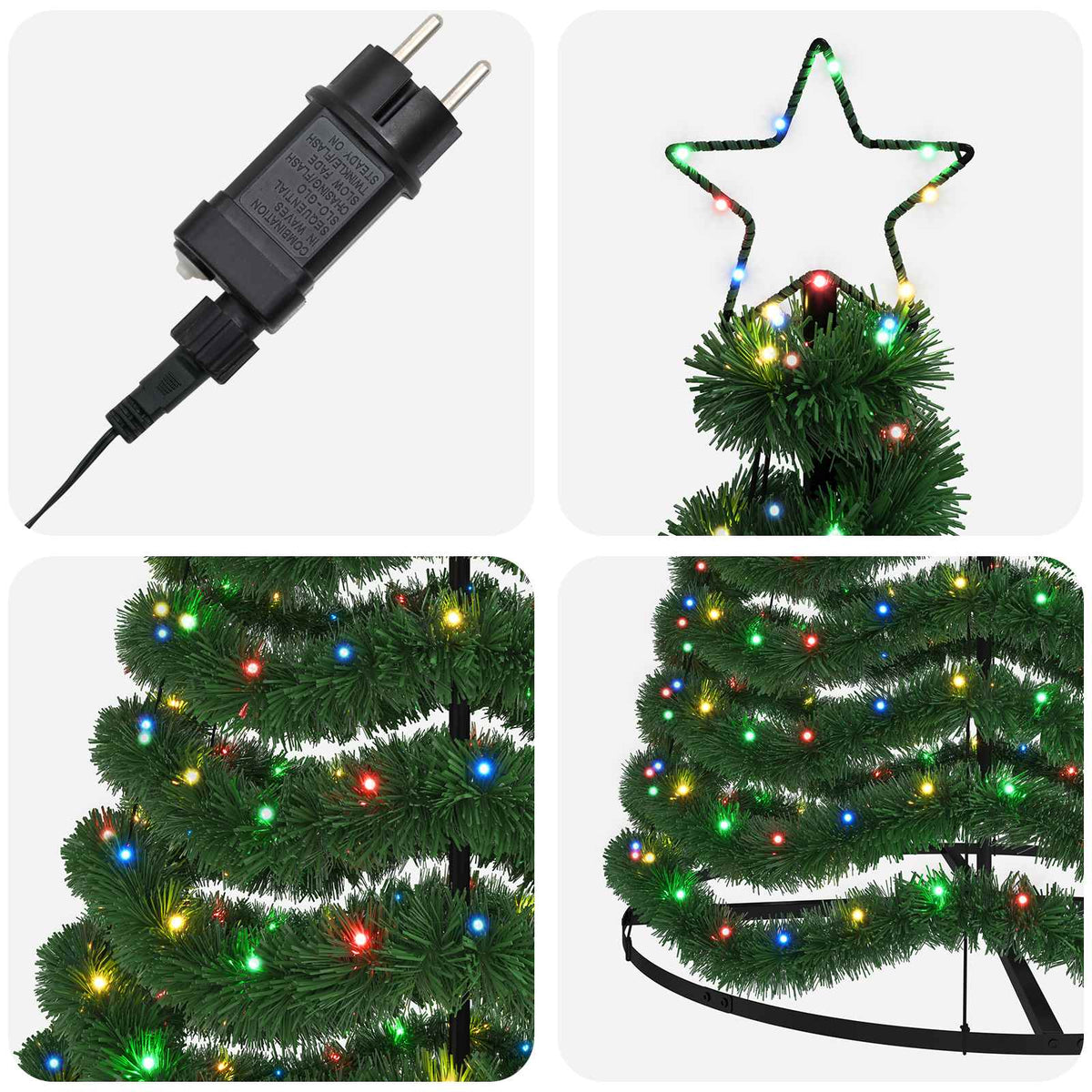 Χριστουγεννιάτικο δέντρο με tinsel, LED και βάση EKENAS 250 εκ. - Pakobazaar