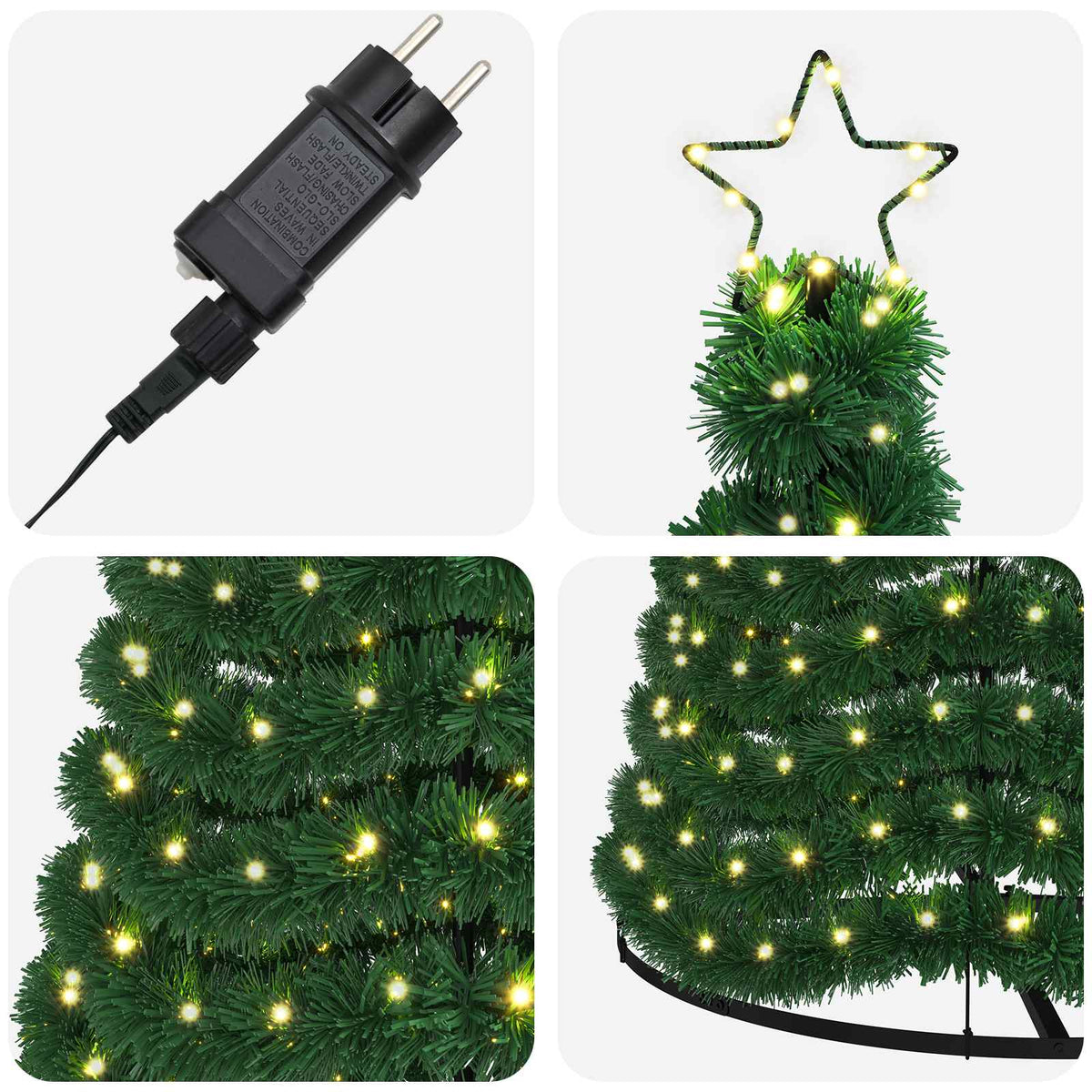 Χριστουγεννιάτικο δέντρο με tinsel, LED και βάση EKENAS 300 εκ. - Pakobazaar