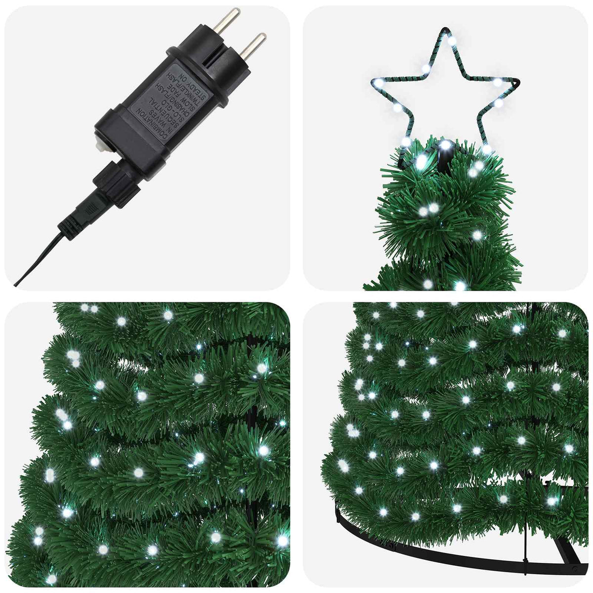 Χριστουγεννιάτικο δέντρο με tinsel, LED και βάση EKENAS 300 εκ. - Pakobazaar