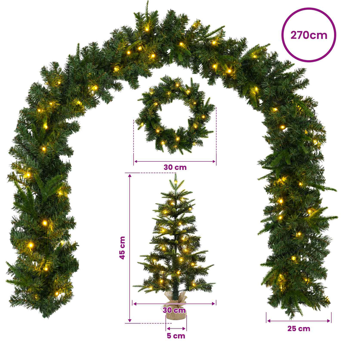Σετ μίνι χριστουγεννιάτικο δέντρο 45 εκ. 125 LED Θερμό λευκό - Pakobazaar