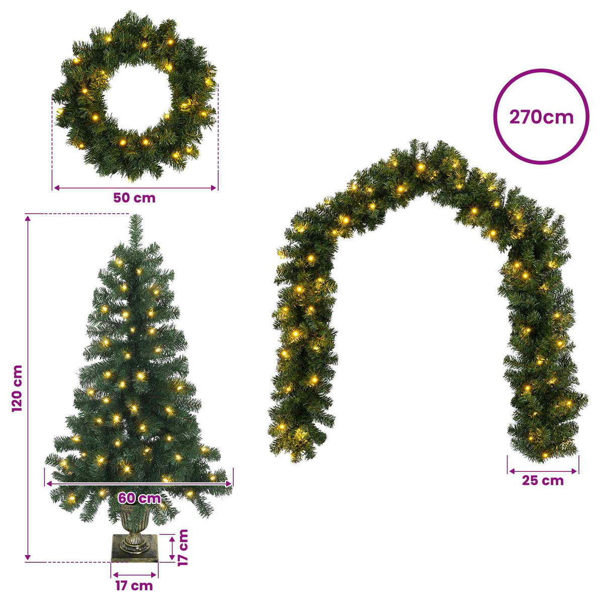 Σετ μίνι χριστουγεννιάτικο δέντρο 120 εκ. 275 LED Θερμό λευκό - Pakobazaar