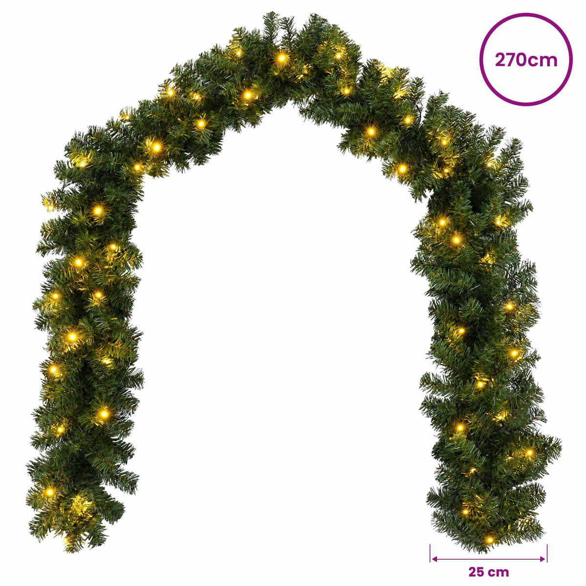 Χριστουγεννιάτικη στεφάνη Πράσινο 270 cm PVC 50 LED - Pakobazaar