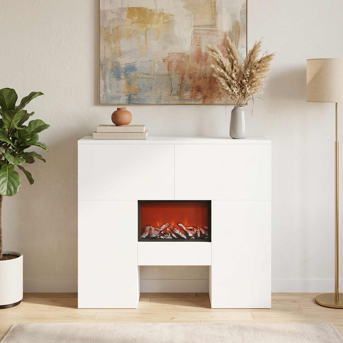 Ηλεκτρικό τζάκι Λευκό 75 x 24,5 x 75 cm Επεξεργασμένο ξύλο