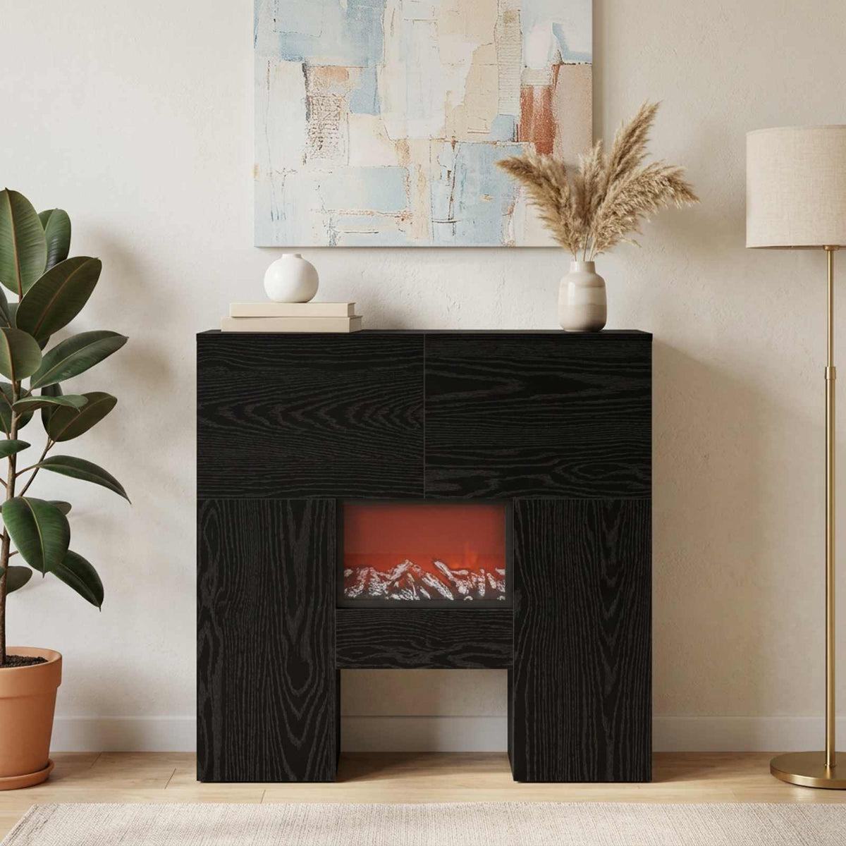 Ηλεκτρικό τζάκι Μαύρη Δρυς 75 x 24,5 x 75 cm Επεξεργασμένο ξύλο - Pakobazaar