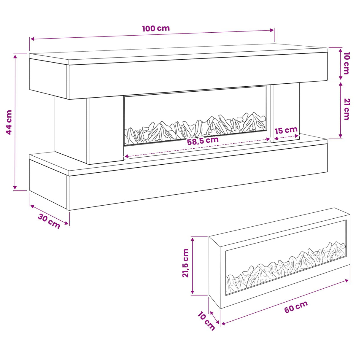 Ηλεκτρικό τζάκι Λευκό 100 x 30 x 44 cm Επεξεργασμένο ξύλο - Pakobazaar