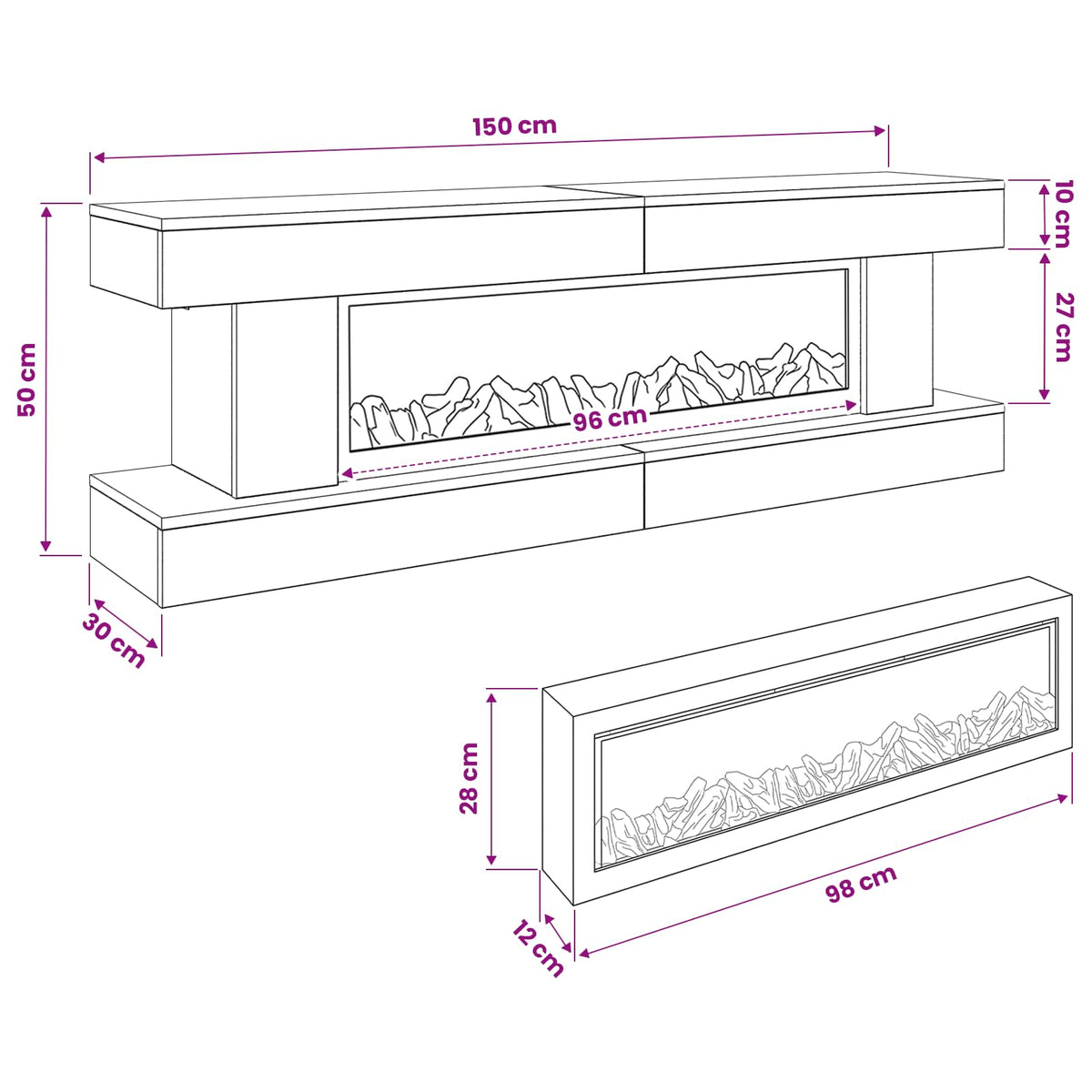 Ηλεκτρικό τζάκι Γκρι Sonoma 150 x 30 x 50 cm Επεξεργασμένο ξύλο - Pakobazaar