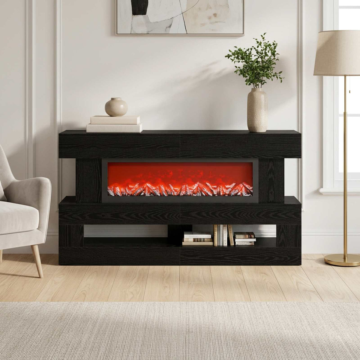 Ηλεκτρικό τζάκι Μαύρη Δρυς 150 x 21 x 77 cm Επεξεργασμένο ξύλο - Pakobazaar