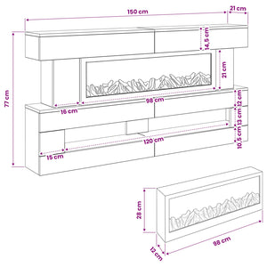 Ηλεκτρικό τζάκι Μαύρη Δρυς 150 x 21 x 77 cm Επεξεργασμένο ξύλο - Pakobazaar