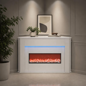 Τζάκι με ταινία LED Λευκό 95 x 42,5 x 60 cm Επεξεργασμένο ξύλο - Pakobazaar