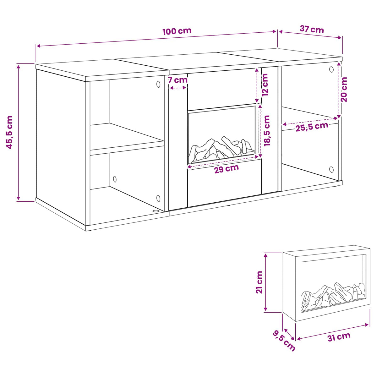 Ηλεκτρικό τζάκι Γκρι Sonoma 100 x 37 x 45,5 cm - Pakobazaar