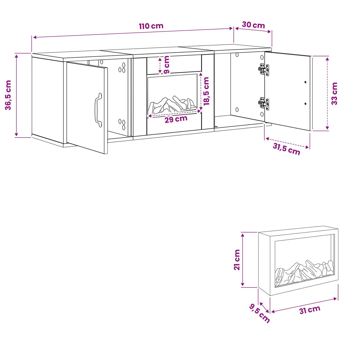 Ηλεκτρικό τζάκι Λευκό 110 x 30 x 36,5 cm Επεξεργασμένο ξύλο - Pakobazaar