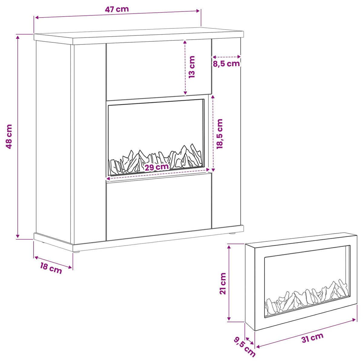 Ηλεκτρικό τζάκι Σκυρόδεμα 47 x 18 x 48 cm Επεξεργασμένο ξύλο - Pakobazaar