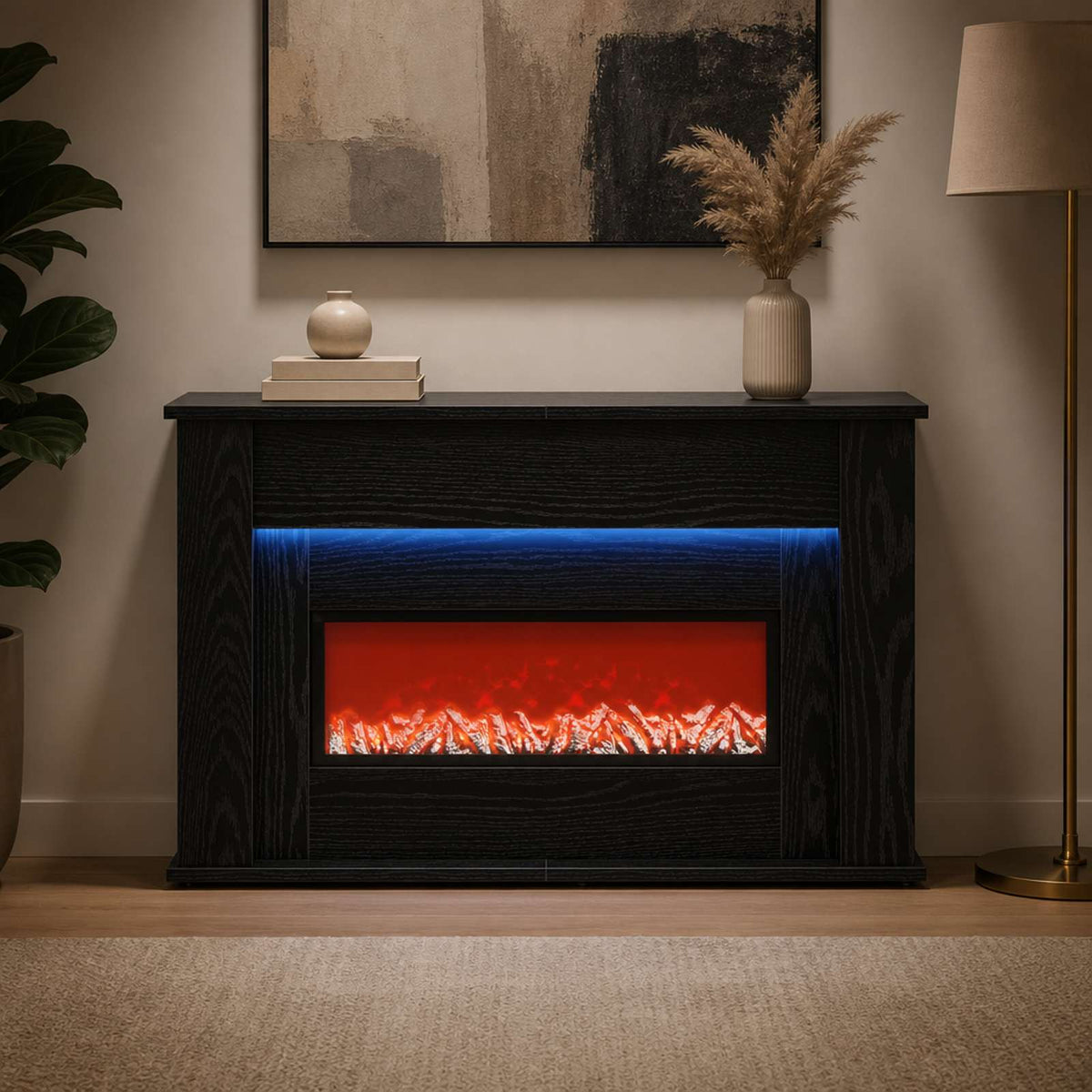 Τζάκι με ταινία LED Μαύρη Δρυς 92 x 20 x 54 cm