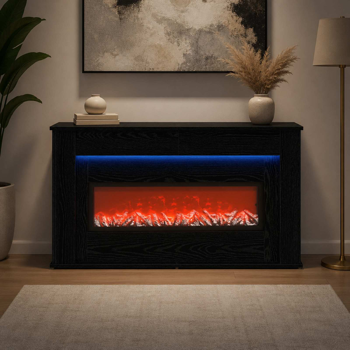 Τζάκι με ταινία LED Μαύρη Δρυς 130 x 20 x 69,5 cm - Pakobazaar