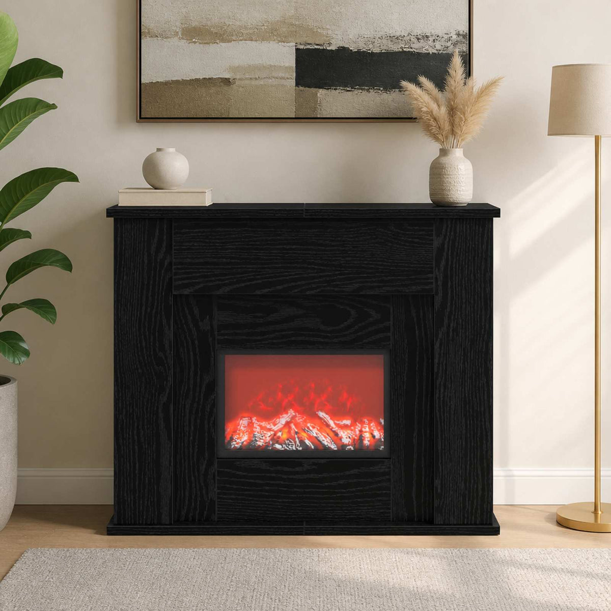 Τζάκι με ταινία LED Μαύρη Δρυς 63 x 20 x 54,5 cm