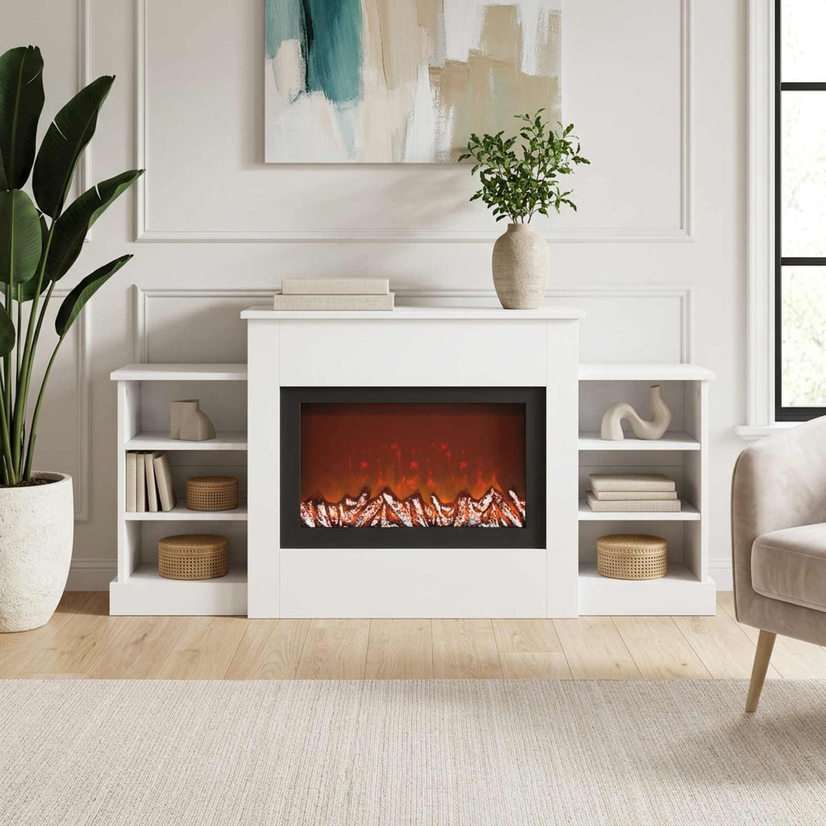 Ηλεκτρικό τζάκι Λευκό 140 x 30 x 67 cm Επεξεργασμένο ξύλο