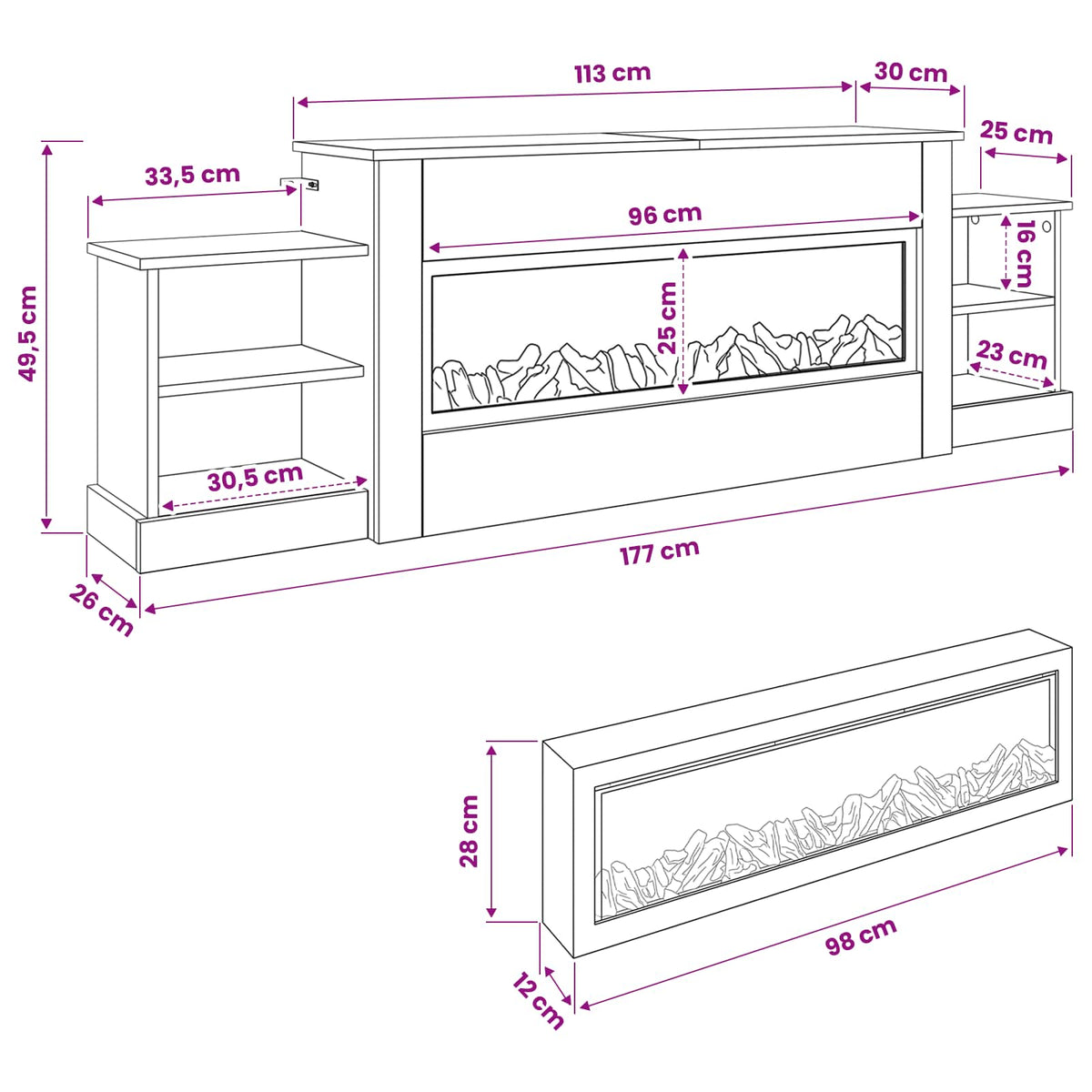 Ηλεκτρικό τζάκι Λευκό 177 x 30 x 56,5 cm Επεξεργασμένο ξύλο - Pakobazaar