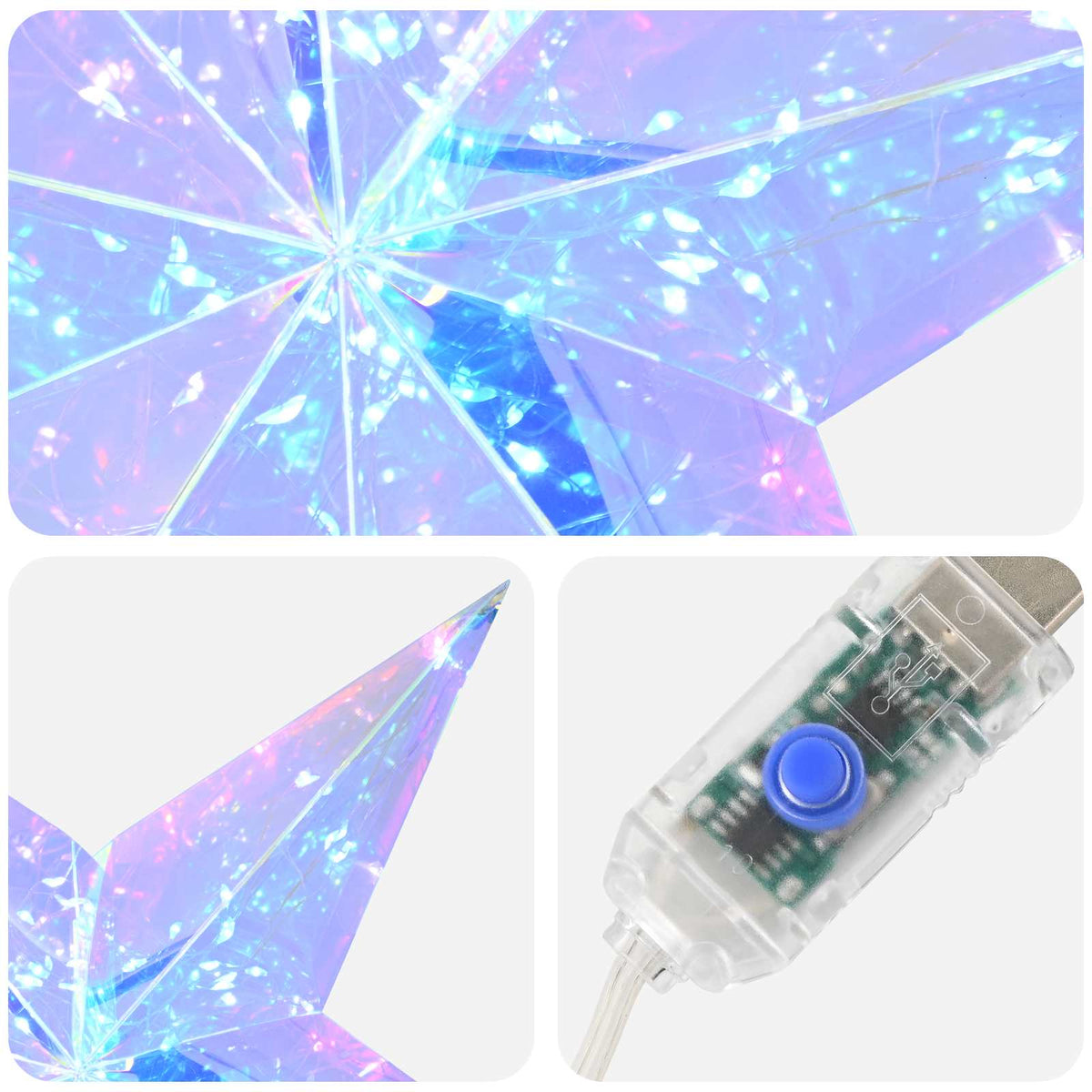 Πρισματικό ιριδίζον αστέρι LED Πολύχρωμο Ø 32 x 30 cm