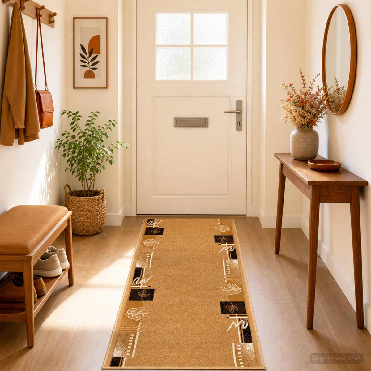 Δερμάτινο Χαλί FLORNES Υφαντό Μπεζ PP 7 mm