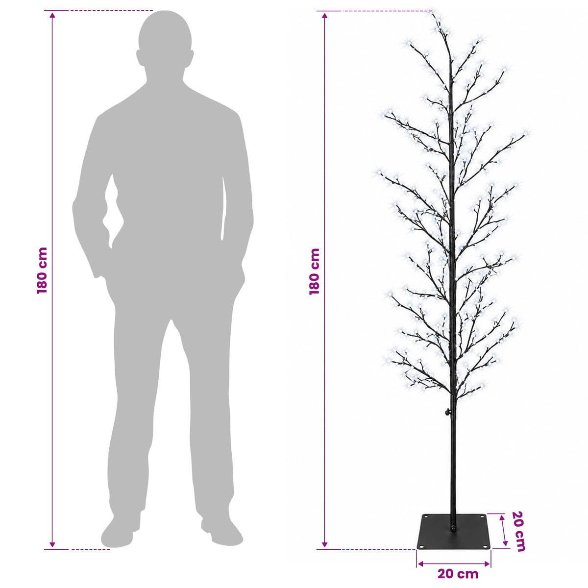Χριστουγεννιάτικο δέντρο σημύδα Μαύρο 180 cm Ατσάλι 459 LED