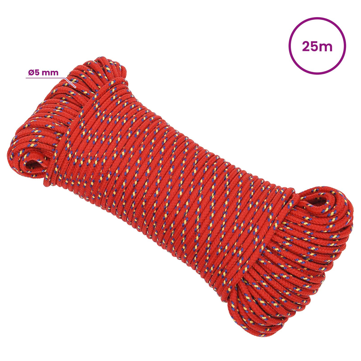 Σχοινί γενικής χρήσης πολλαπλών χρήσεων 5 χιλ. 25 m Κόκκινο PP - Pakobazaar