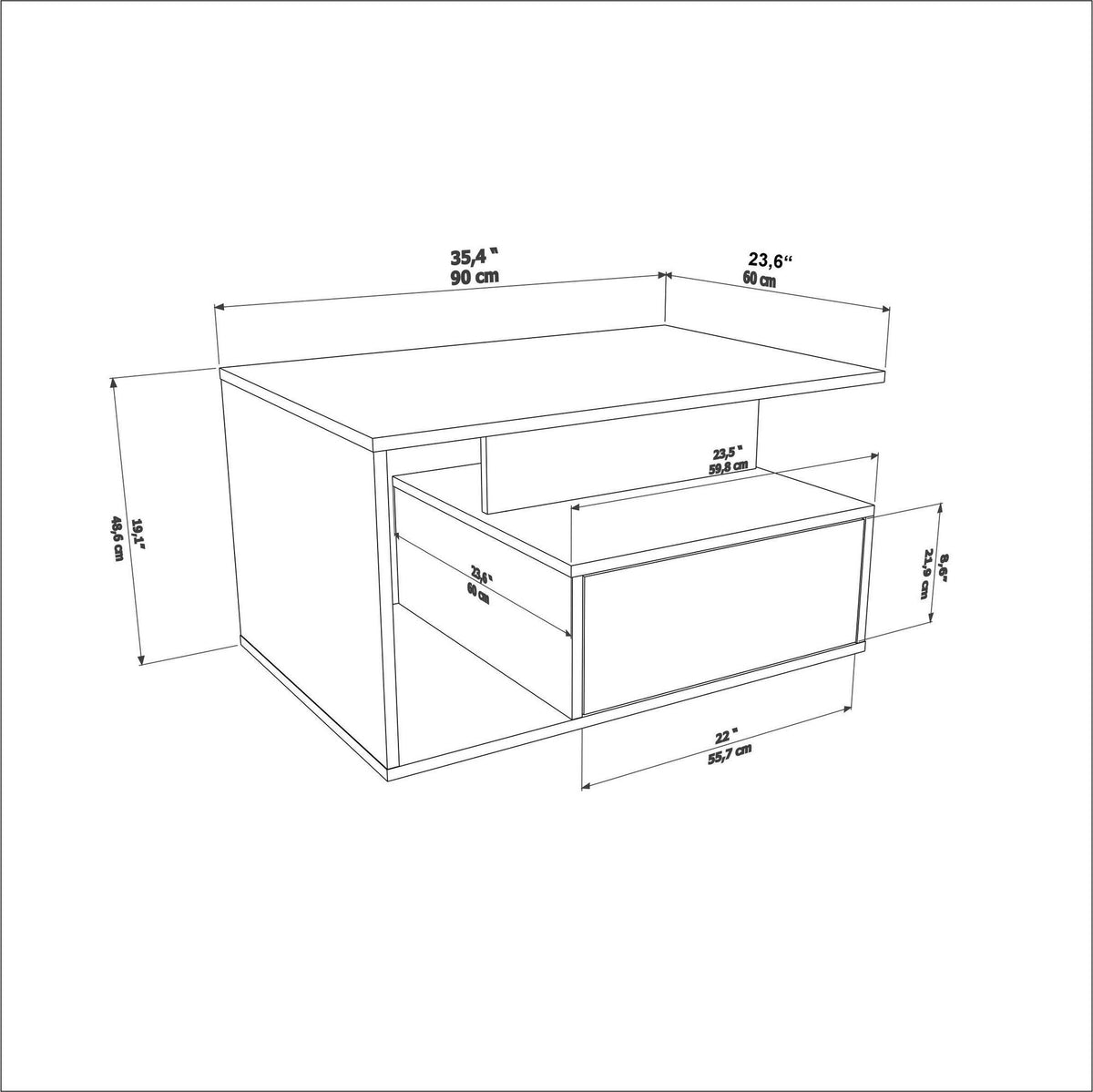 Τραπεζάκι Σαλονιού Kouloura Καρυδί 90x60x48.6 εκ. Μελαμίνης