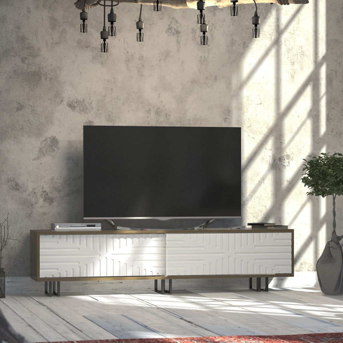 Έπιπλο Τηλεόρασης Krania Δρυς - Λευκό 180x35x47.4 εκ. Μελαμίνης