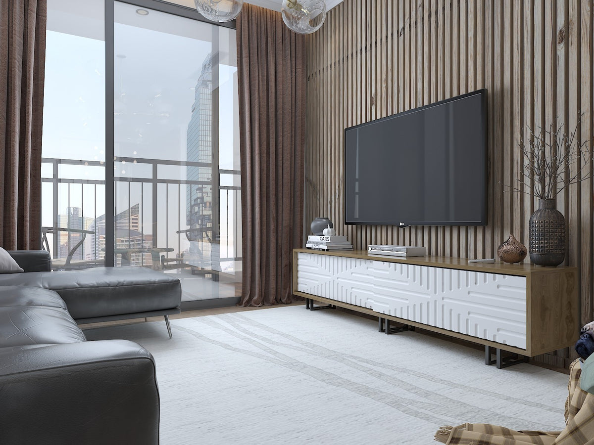 Έπιπλο Τηλεόρασης Krania Δρυς - Λευκό 180x35x47.4 εκ. Μελαμίνης