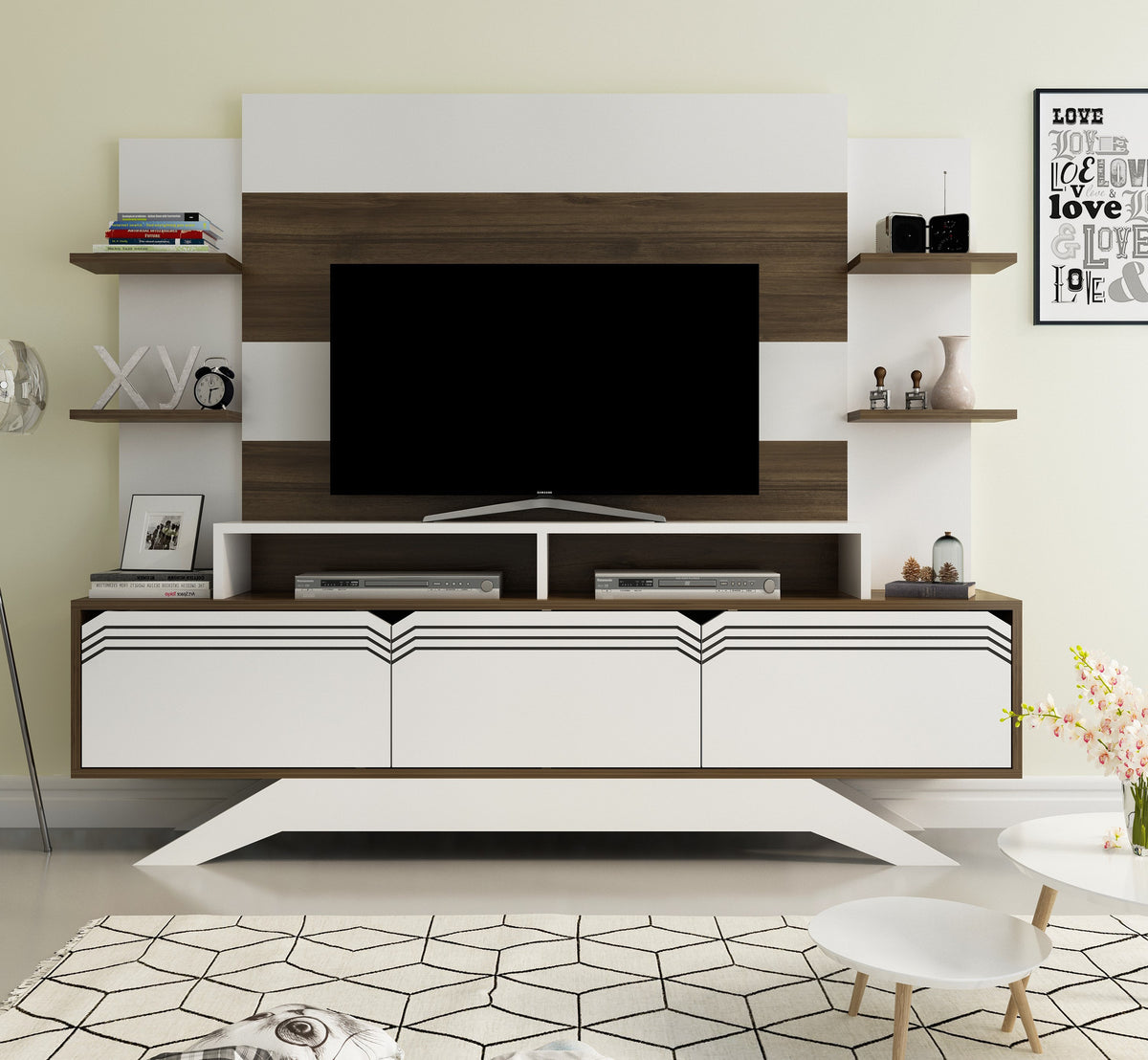 Σύνθεση Τηλεόρασης Kremasta Καρυδί - Λευκό 180x29.5x148.6 εκ. Μελαμίνης