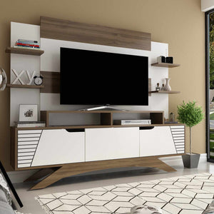 Σύνθεση Τηλεόρασης Rethymno Καρυδί - Λευκό 180x29.5x148.6 εκ. Μελαμίνης