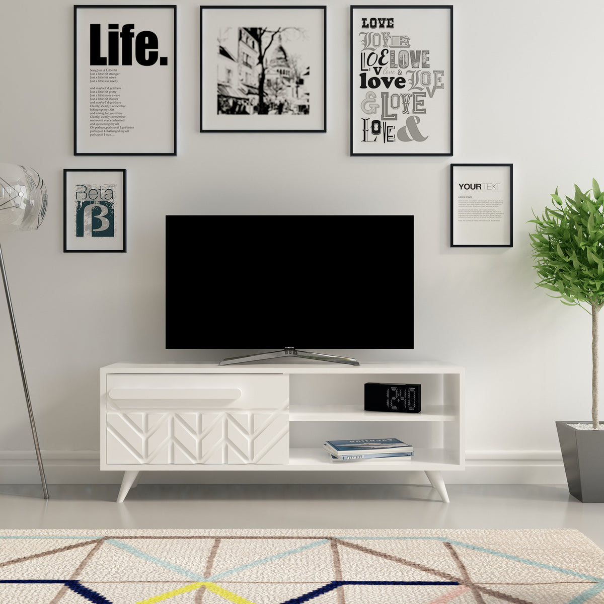 Έπιπλο Τηλεόρασης Gavrio Με Ράφια Λευκό 120x29.5x43.7 εκ. Μελαμίνης