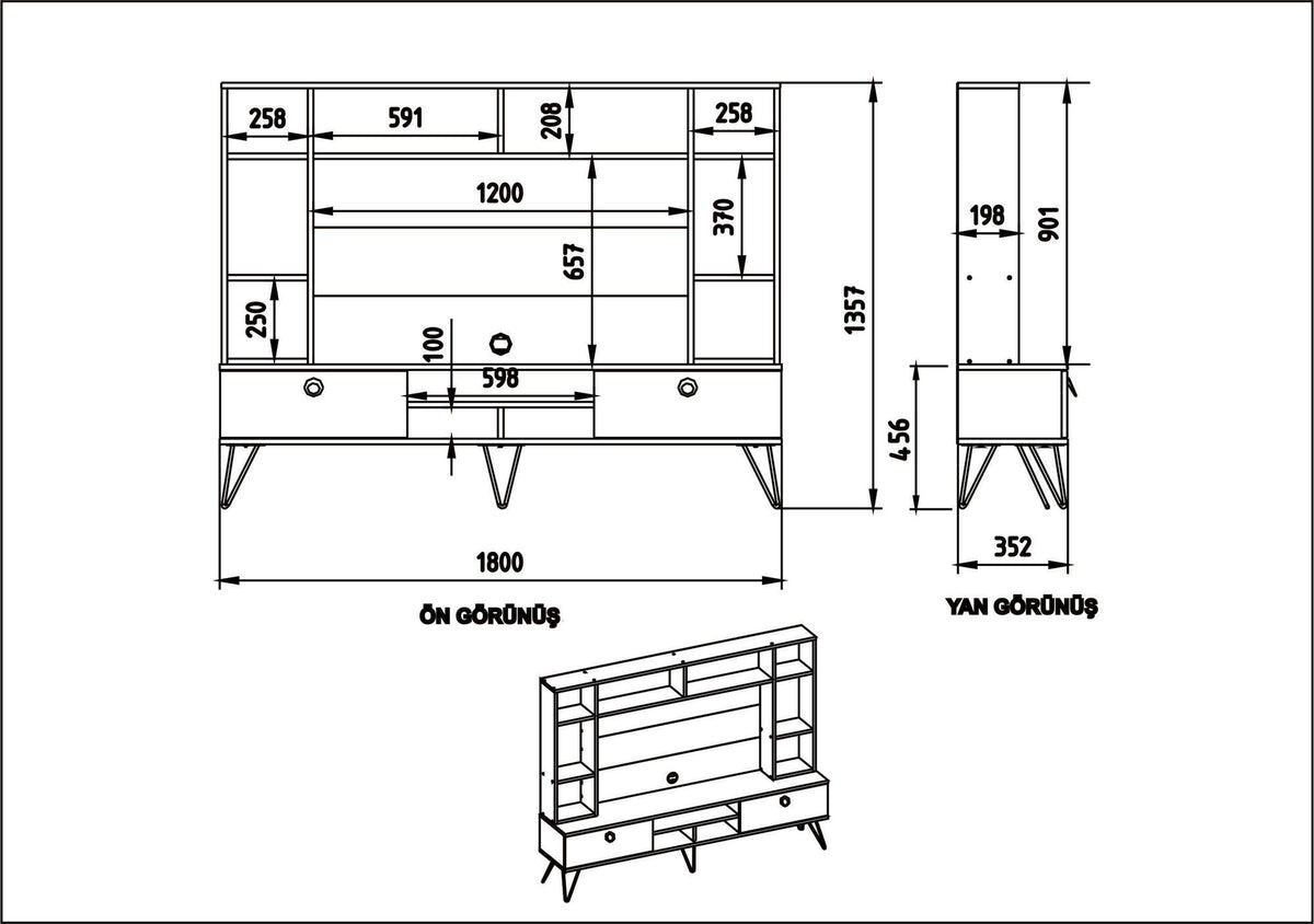Σύνθεση Τηλεόρασης Karavas Καρυδί - Μαύρο 180x35.2x135.7 εκ. Μελαμίνης