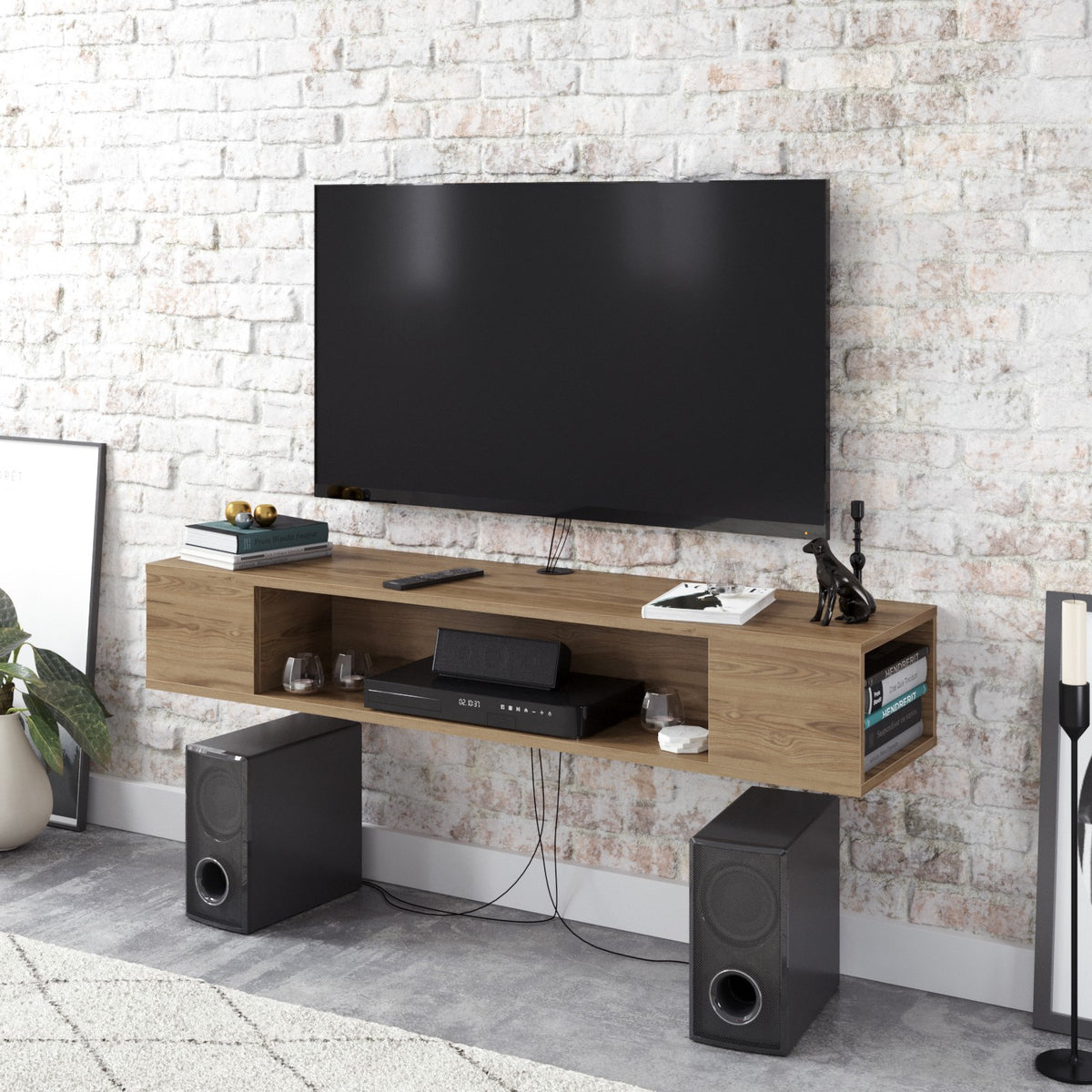 Έπιπλο Τηλεόρασης Kissos Επιτοίχιο Καρυδί 135x35.2x23 εκ. Μελαμίνης