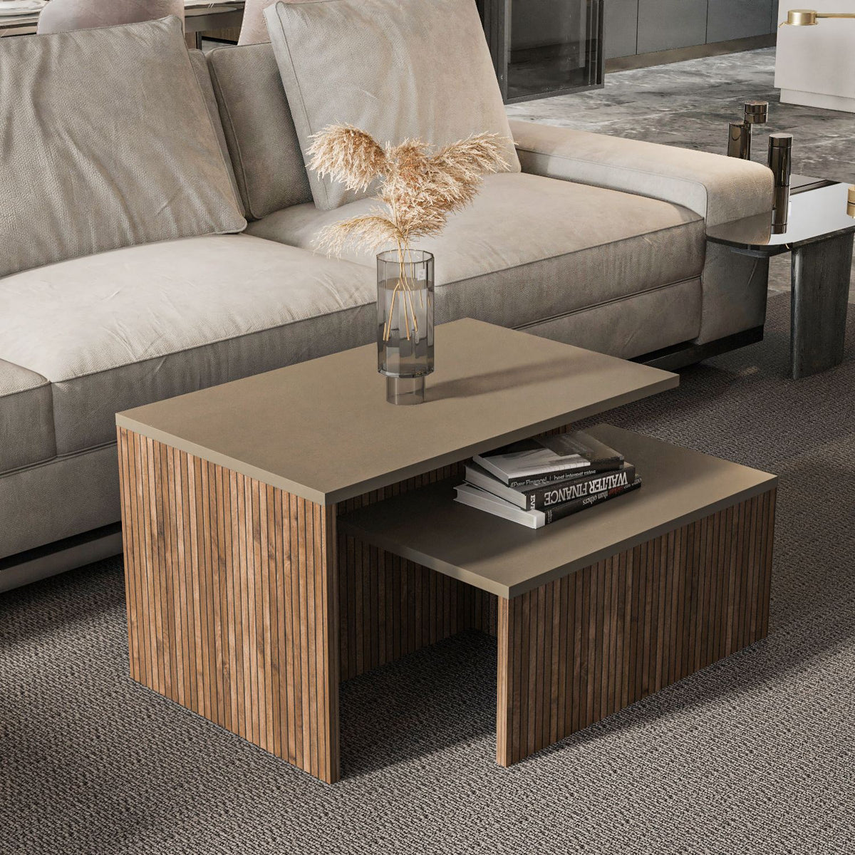 Τραπεζάκια Σαλονιού Σετ 2τμχ Ierissos Taupe - Δρυς 72x45x42 εκ. Μελαμίνης