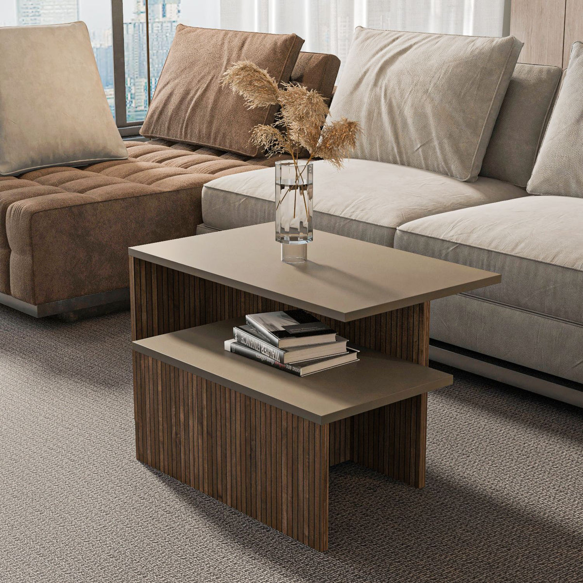 Τραπεζάκια Σαλονιού Σετ 2τμχ Ierissos Taupe - Δρυς 72x45x42 εκ. Μελαμίνης