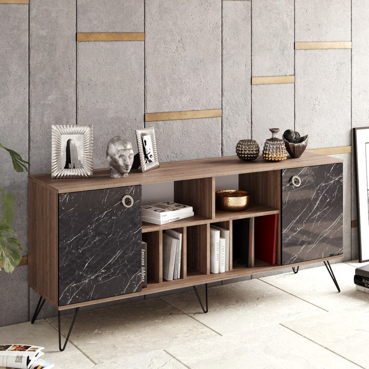 Κονσόλα Karavas Καρυδί - Μαύρο 180x44.8x78.6 εκ. Μελαμίνης