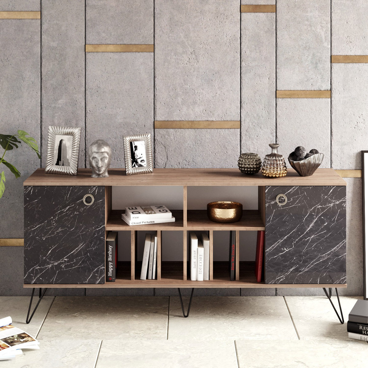 Κονσόλα Karavas Καρυδί - Μαύρο 180x44.8x78.6 εκ. Μελαμίνης