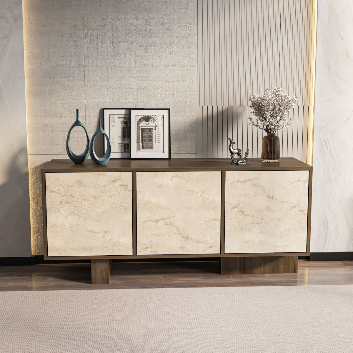 Μπουφές Krathis Καρυδί - Travertine 150x45x51.5 εκ. Μελαμίνης