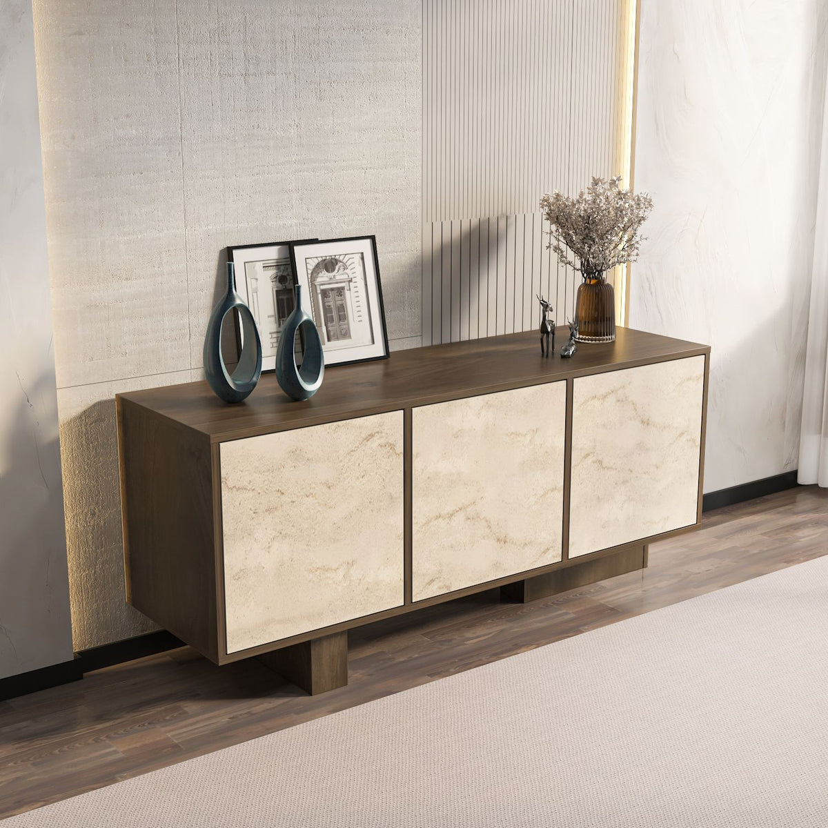 Μπουφές Krathis Καρυδί - Travertine 150x45x51.5 εκ. Μελαμίνης