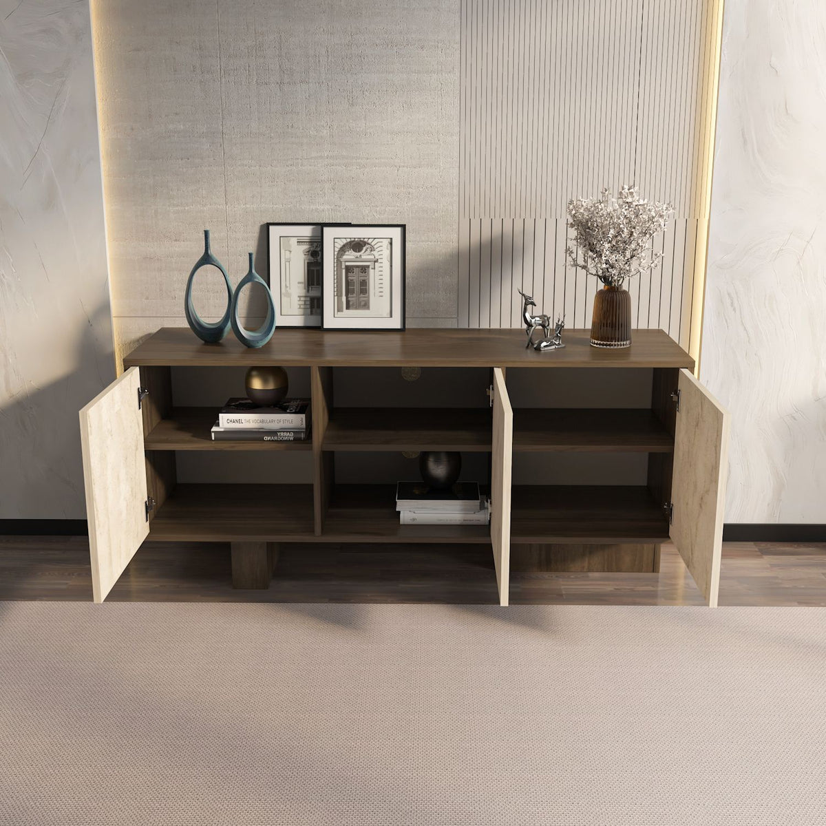 Μπουφές Krathis Καρυδί - Travertine 150x45x51.5 εκ. Μελαμίνης