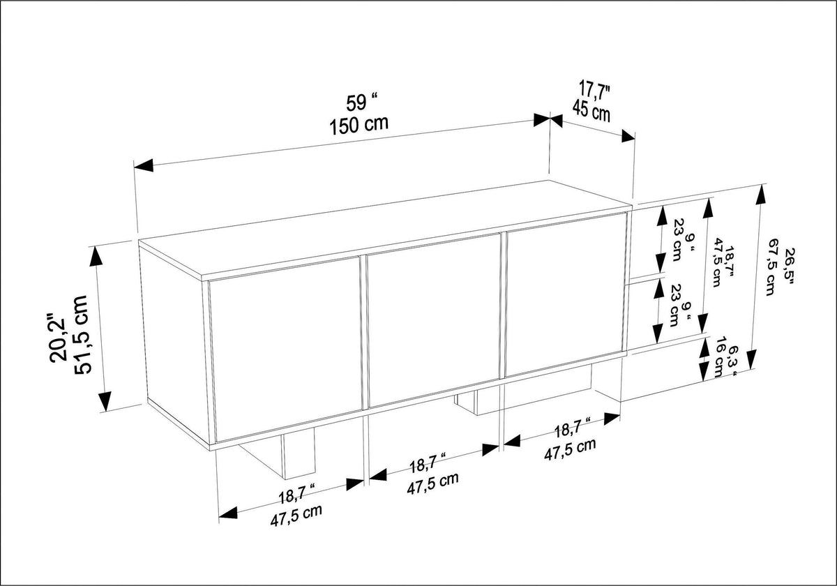 Μπουφές Krathis Καρυδί - Travertine 150x45x51.5 εκ. Μελαμίνης