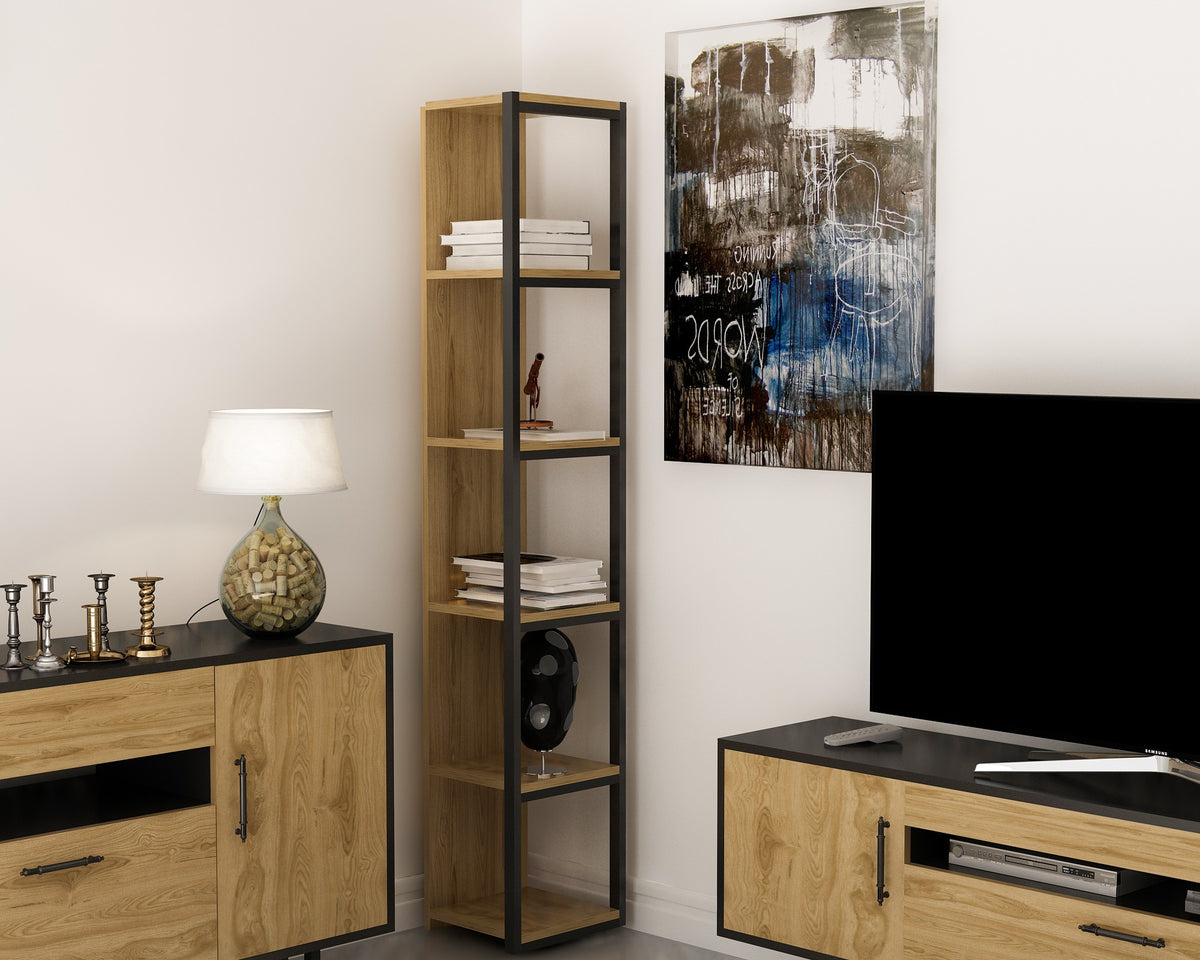 Βιβλιοθήκη Louros Δρυς - Μαύρο 33.7x29.5x180 εκ. Μελαμίνης