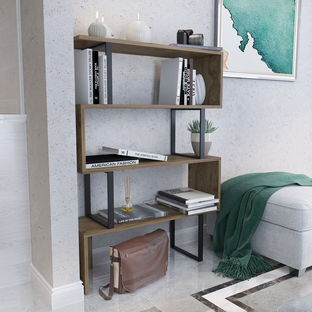 Βιβλιοθήκη Kaimaktsalan Μαύρο - Δρυς 91.5x29.5x124.5 εκ. Μελαμίνης