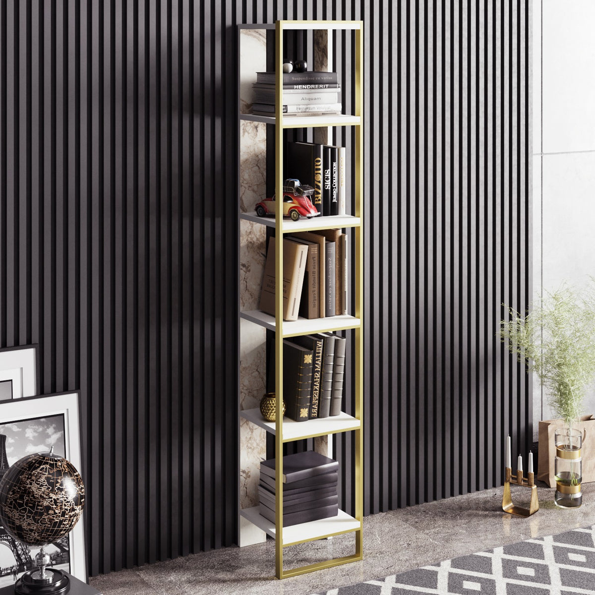 Βιβλιοθήκη Vouraikos Χρυσό - Λευκό 32.2x31.3x178.5 εκ. Μελαμίνης