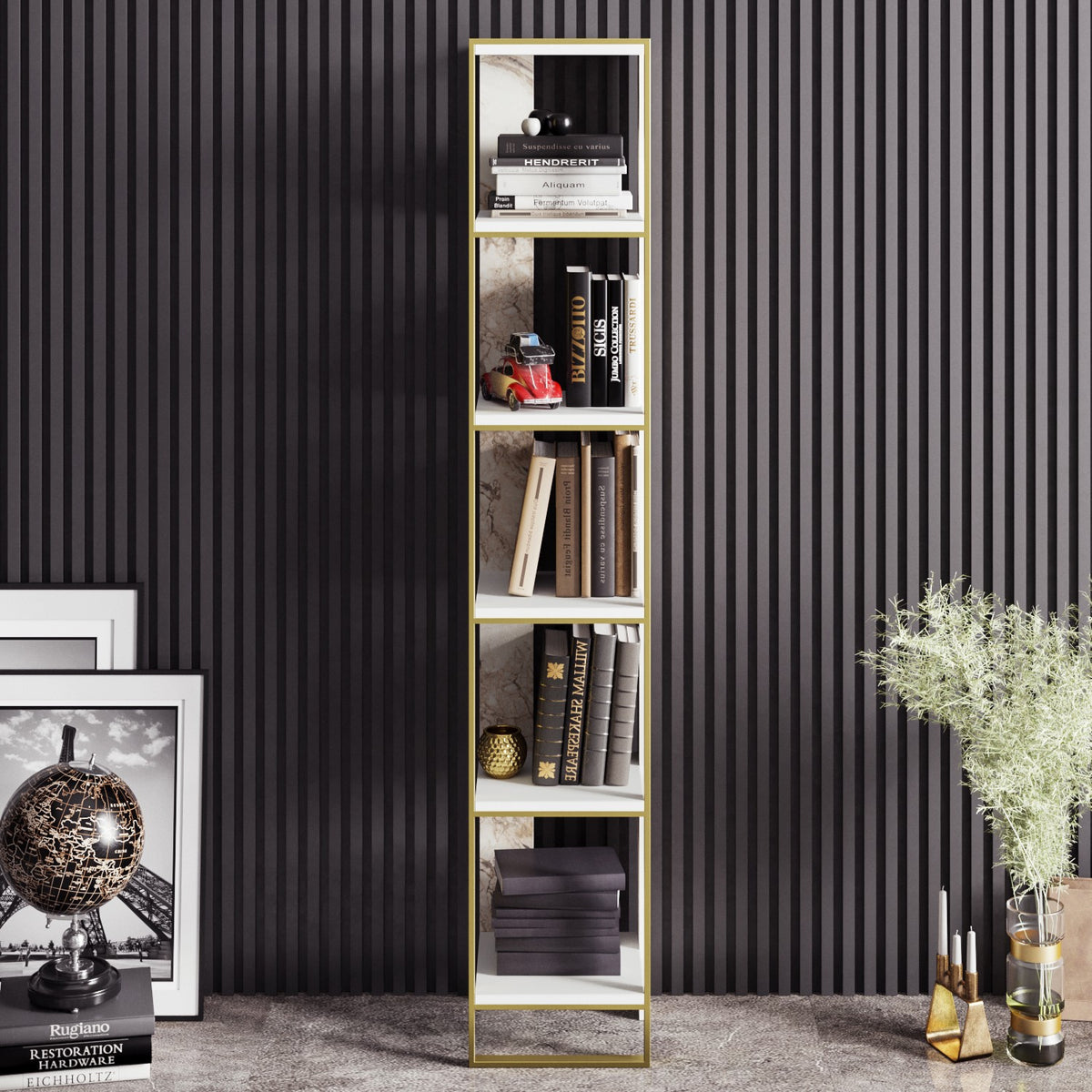 Βιβλιοθήκη Vouraikos Χρυσό - Λευκό 32.2x31.3x178.5 εκ. Μελαμίνης