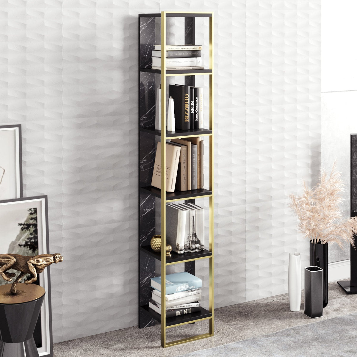 Βιβλιοθήκη Vouraikos Χρυσό - Μαύρο 32.2x31.3x178.5 εκ. Μελαμίνης