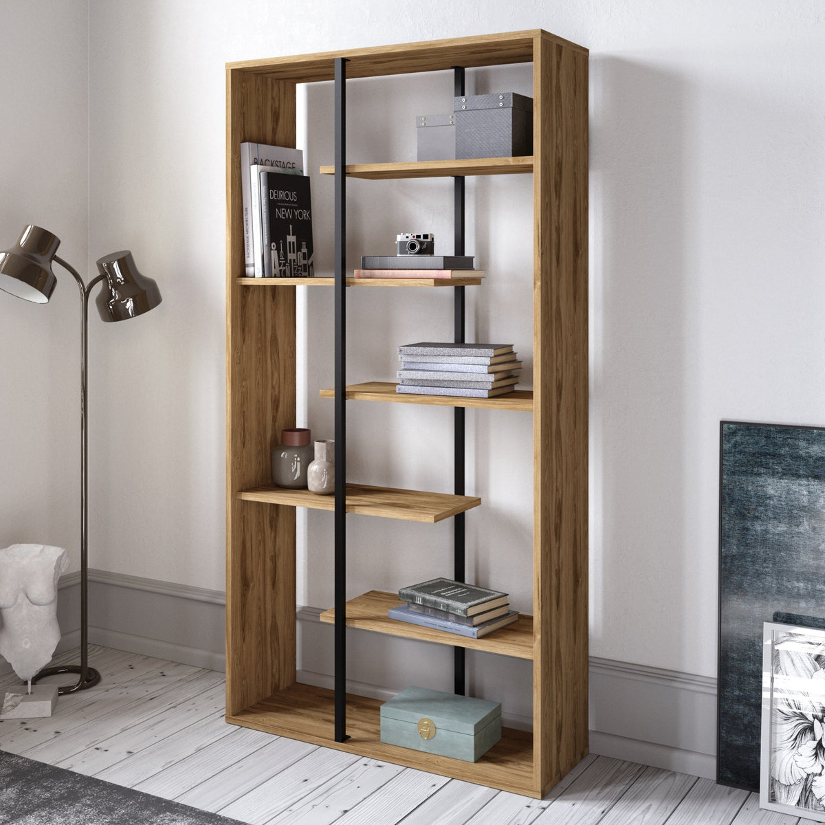 Βιβλιοθήκη Arkitsa Καρυδί - Μαύρο 90x29.5x173.2 εκ. Μελαμίνης
