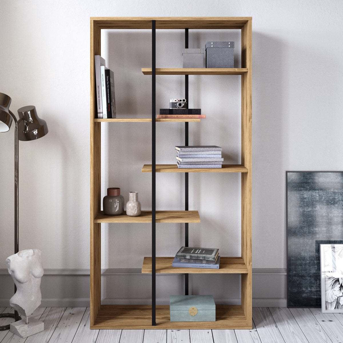 Βιβλιοθήκη Arkitsa Καρυδί - Μαύρο 90x29.5x173.2 εκ. Μελαμίνης