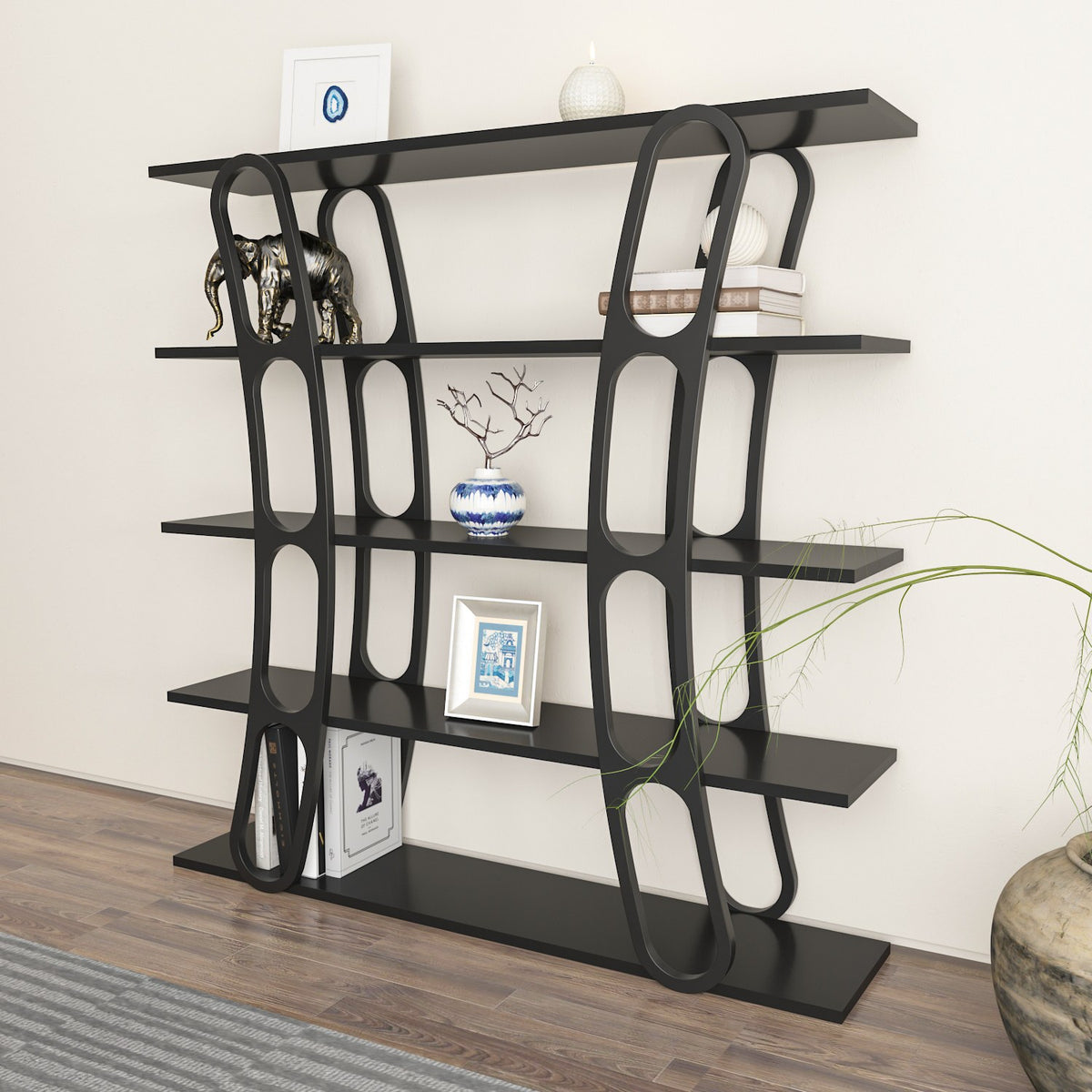 Βιβλιοθήκη Fylakti Μαύρο 120x25x120 εκ. Μελαμίνης - Pakobazaar